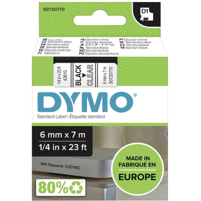 Afbeelding van DYMO originele D1 labels Zwarte Tekst op Doorzichtig Label 6 mm x 7 m zelfklevende etiketten voor de LabelManager labelprinter gemaakt in Europa