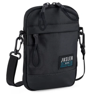 Afbeelding van JASLEN Phone Bags Crossbody tas Heren Resistant Zwart Bag. Mobiele Sling Bag met Verstelbare en Afneembare Riem. for Men Eco Leather Material Tassen Klein Dames v,