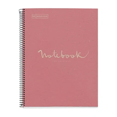 Afbeelding van Miquelrius gerecycled A4 notitieboek, 80 vellen à g/m², gelinieerd horizontaal 7 mm, papier (hergebruikend), 1 kleurstrip, 4 gaten, gerecyclede omslag, eco roze