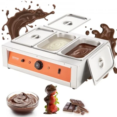 Afbeelding van VEVOR Chocolade Smeltpan Commerciële Elektrische Smeltmachine 1500 W, Roestvrij Staal, 3 x 3,3 L Container