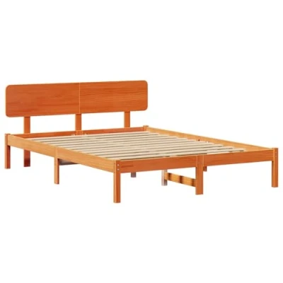 Afbeelding van vidaXL Bedframe met Hoofdboard Gewaxt Bruin 140x200 cm Massief Grenenhout