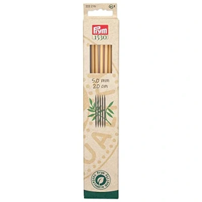 Afbeelding van Prym 1530 Bamboe (20cm, 5.00mm) Dubbele Puntig Breien Naald 5 Naalden