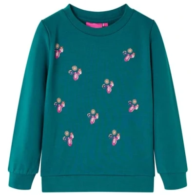 Afbeelding van Kindertrui met glitterprint 116 donkergroen