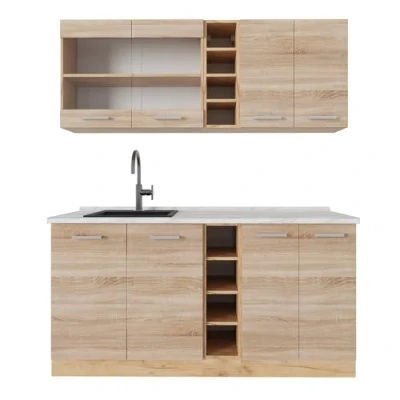 Afbeelding van Vicco Eenpersoonskeuken R Line, Sonoma/Goudkraft eik, 160 cm , WB Marmer