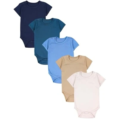Afbeelding van TupTam Baby Jongens Romper met Korte Mouwen 5 Pack, Beige lichtbeige petrolgroen jeansblauw donkerblauw, 80