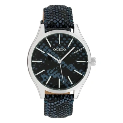 Afbeelding van OOZOO Timepieces Zilverkleurige horloge met donker blauwe leren band C10434
