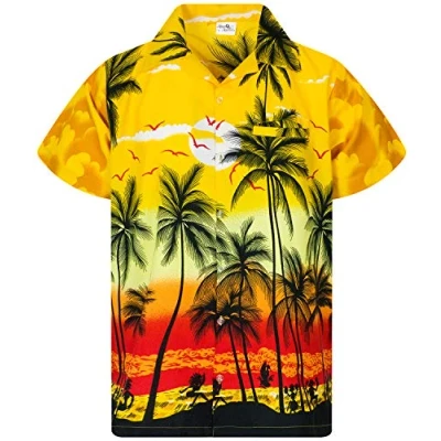 Afbeelding van Funky Hawaiiaans Overhemd, Hawaii Korte Mouw, Beach, Geel, XL