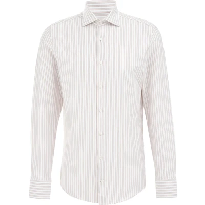 Afbeelding van WE Fashion gestreept slim fit strijkvrij overhemd beige wood