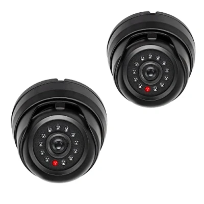 Afbeelding van kwmobile dummy camera met led Dome surveillance knipperled en batterij compartiment Schrikt dieven af Binnen buiten Zwart