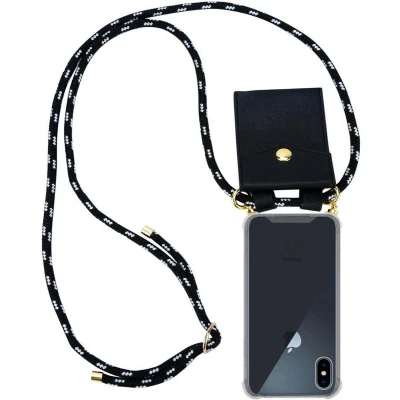 Afbeelding van Cadorabo Hoesje geschikt voor Apple iPhone XS MAX in ZWART ZILVER Silicone Mobiele telefoon ketting beschermhoes met gouden ringen, koordriem en afneembare etui
