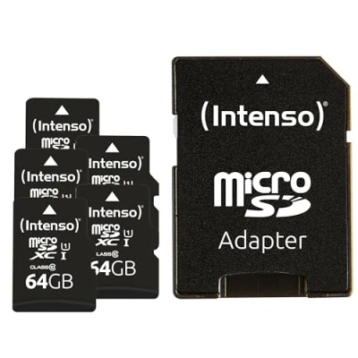 Afbeelding van Intenso Premium microSDXC 5X 64GB Class 10 UHS I geheugenkaart incl. SD adapter (tot 90 MB/s), zwart