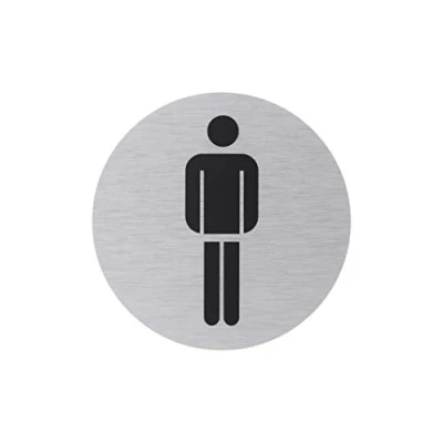 Afbeelding van Metafranc Lijmbord symbool: heren Ø 75 mm van aluminium in moderne roestvrijstalen look zelfklevende achterkant/bewegwijzering/infobord/commerciële aanduiding / 507260