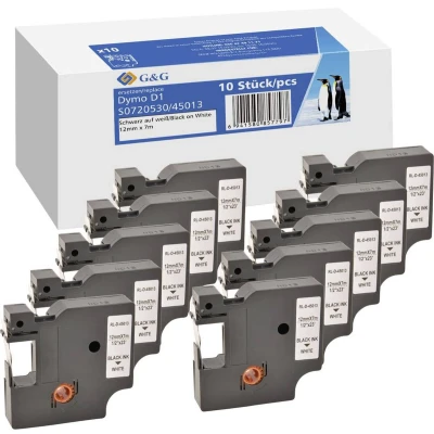 Afbeelding van G&amp;G Labeltape Tapekleur: Wit Tekstkleur: Zwart 12 mm 7 m