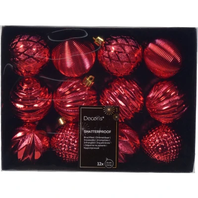 Afbeelding van Decoris luxe kerstballen 12x 6 cm kunststof rood Kerstbal