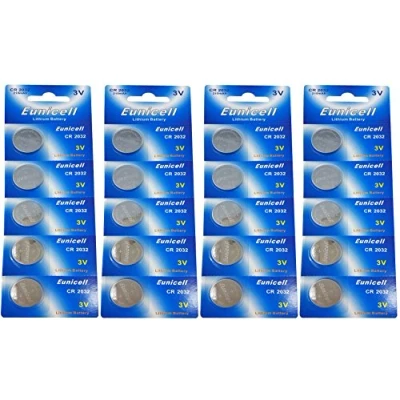 Afbeelding van Eunicell 20 x CR2032 3V lithium knoopcel 210 mAh (4 blisterkaarten van 5 batterijen) wegwerp merkproduct
