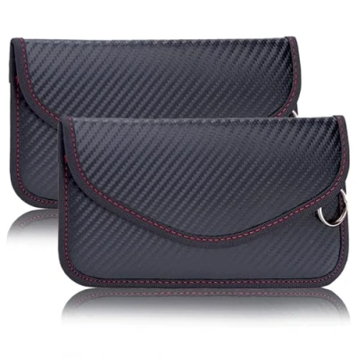 Afbeelding van Faraday Grote telefoontas, 2 stuks, signaalblokkering, tas, autosleutel, bescherming, Keyless Bag RFID blocker, sleuteletui, sleuteltas, koolstofvezel, zwart