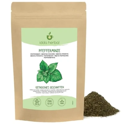 Afbeelding van Pepermuntthee (250 g), losse thee, pepermuntblaadjes gedroogd en gesneden, 100% natuurlijke pure pepermunt voor de bereiding van thee kruidenthee