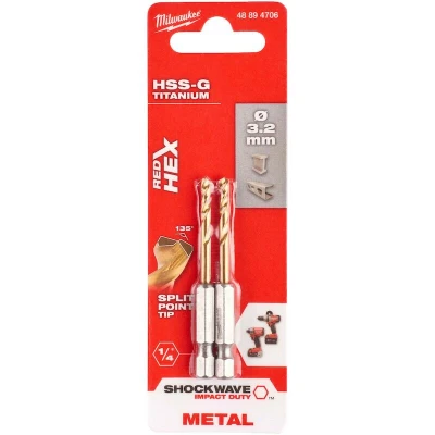 Afbeelding van Milwaukee Metaalboor Hss g Tin Red Hex Shockwave 3.2 Mm (2 Stuks)