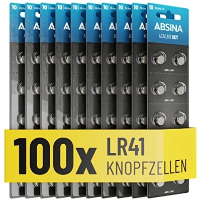 Afbeelding van ABSINA AG3 LR41 knoopcellen, verpakking van 100 stuks, 1,5 V alkaline lekvrij en met lange houdbaarheid, LR736, L736, G3, G3A, 3GA / 192, GP192, V3GA RW87, knoopcelbatterijen
