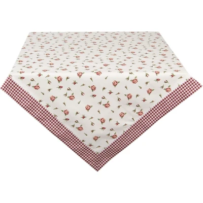 Afbeelding van Clayre &amp; Eef Tafelkleed 100x100 cm Rood Wit Katoen Vierkant Rozen Tafellaken