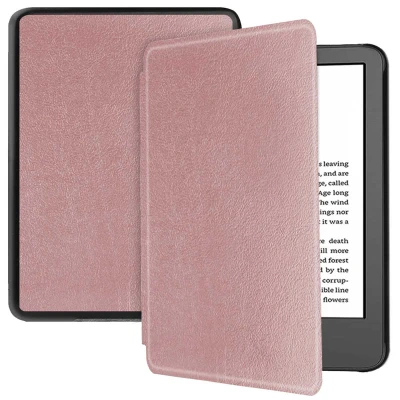 Afbeelding van Amazon Kindle (2022) 11th gen Hoes: iMoshion Slim Hard Case Bookcase Rosé Goud Kunstleder E Reader Hoezen