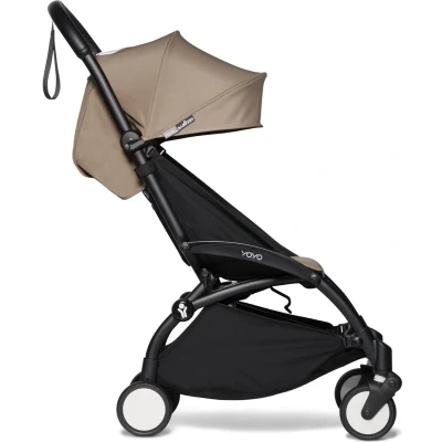 Afbeelding van BABYZEN YOYO2 kinderwagen (kinderwagenframe Black en 6+ textielset taupe) inclusief riem, rugleuning, verkapbeugel, schouderriem, opbergtas, zitkussen bijpassende kap
