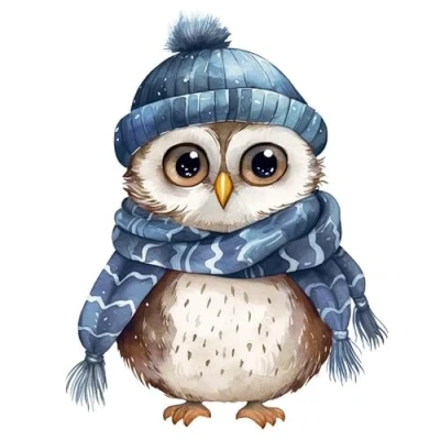 Afbeelding van 20 servetten winter uil in blauwe kleding als tafeldecoratie. Papieren met motief. Ook voor decoupage en techniek 33x33cm