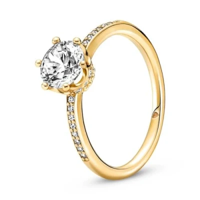 Afbeelding van Pandora Passions Sparkling Kroon 14 karaats vergulde ring met heldere zirkoniasteentjes, 60