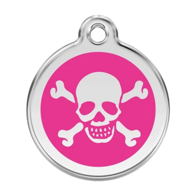 Afbeelding van Cross Bone Hot Pink roestvrijstalen hondenpenning large/groot dia. 3,8 cm RedDingo