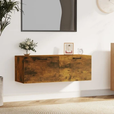 Afbeelding van Wandkast 100x36,5x35 cm bewerkt hout gerookt eikenkleurig