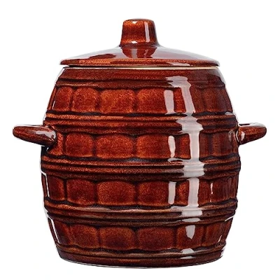 Afbeelding van KADAX steengoedpan, keramische pot met zijgrepen en deksel, vaatwasmachinebestendige handgemaakte fermentatiepot van keramiek, inlegpan voor komkommers (2,5 liter)