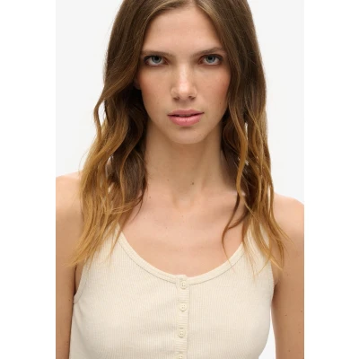 Afbeelding van Superdry Athletic Essentials Button Top, Dames, Maat: 36, Light oat beige marl