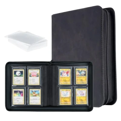 Afbeelding van Tolesum Toploader Verzamelkaartenalbum 112 Toploader, 4 vakken, met 10 stuks 35PT map voor TCG, MTG kaarten, verzamelalbums, zwart
