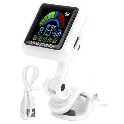 Afbeelding van Gitaartuner, Viooltuner Aroma Gitaar Clip on Tuner USB Oplaadbaar Ingebouwde Batterij Viool Ukelele AT 102 met Kleurenscherm(AT Wit)