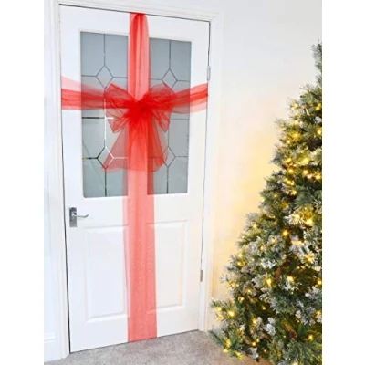 Afbeelding van Christmas Concepts® Rode kerststof deurstrik decoratie Maak je eigen stoffen strik