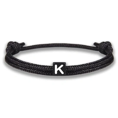 Afbeelding van Touw armband met letters Verstelbare zwarte vriendschapsarmband maat 14cm 24cm Initialen K
