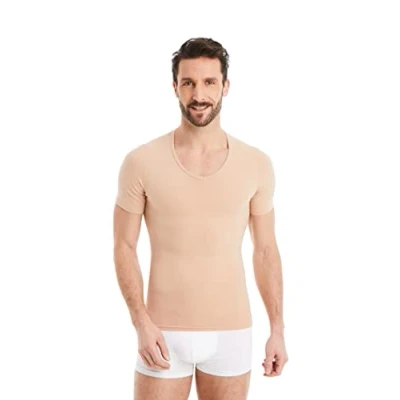 Afbeelding van FINN Figuurvormend compressieshirt voor heren, met buikweg effect, korte mouwen, shapewear, onderhemd van katoen, body shaper een platte buik, huidskleur, 4XL