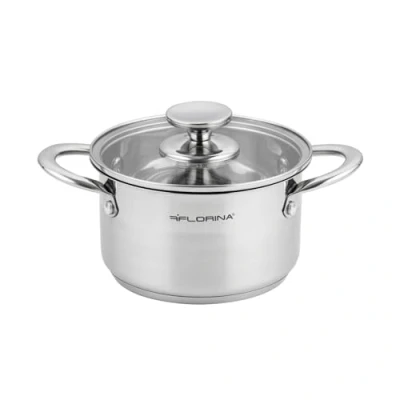 Afbeelding van FLORINA Roestvrijstalen Pan (1,9 l) I 16 cm Diameter Energiebesparende Kookpan FALCON Glazen Deksel 3 laagse Bodem voor Gelijkmatige Warmteverdeling Ideaal Alle Soorten Kookplaten