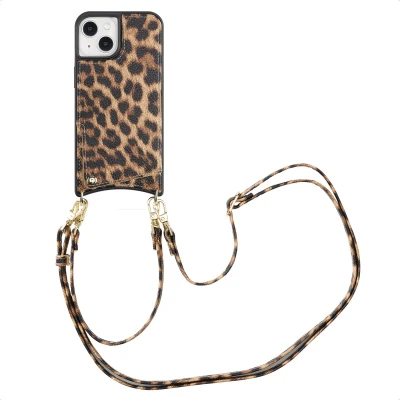 Afbeelding van Selencia Hoesje Geschikt voor iPhone 13 met Pasjeshouder Nova Backcover koord en pashouder Leopard