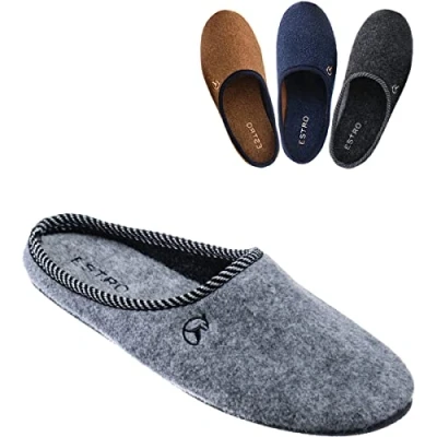 Afbeelding van ESTRO Pantoffels Heren Sloffen Damen Vilt Huisschoenen met Gom Antislipzool REX (44, Steen)