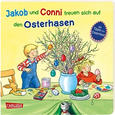 Afbeelding van Jakob und Conni freuen sich auf den Osterhasen: Pappbilderbuch für Kinder ab 2 Jahren mit Bastel Ideen, Suchbildern Tipps rund um Ostern zum gemeinsamen Lesen Entdecken