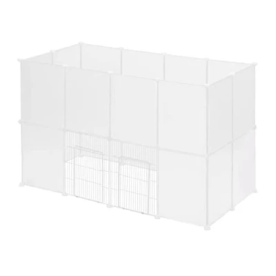 Afbeelding van EUGAD buitenverblijf voor kleine dieren van kunststof, met 12 panelen DIY, konijn puppy&#039;s caviaverblijf, antislip verblijf binnen, WHT 145x95x75cm