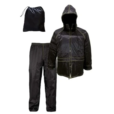 Afbeelding van Susy Shop Motorpak, waterdicht, regendicht, winddicht, met tas, Zwart, set jas en broek intrekbare capuchon heren dames scooter fiets regenset, L