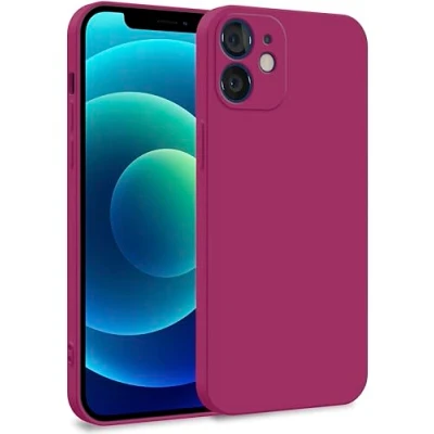 Afbeelding van MyGadget siliconen hoesje compatibel met Apple iPhone 12 Mini, tweelaagse telefoonhoes camerabescherming, cover binnenvoering en buiten, wijnrood