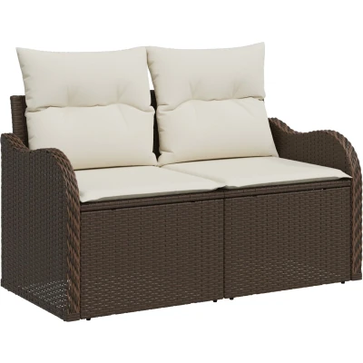 Afbeelding van vidaXL 2 Zitter Tuinbank met Opslag &amp; Kussens Bruin Poly Rattan