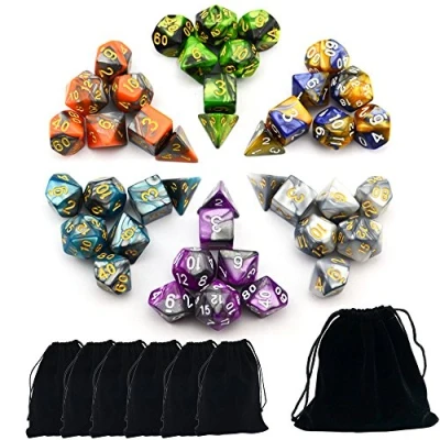 Afbeelding van SmartDealsPro Dubbelkleurige polyedrale dobbelstenen sets met zakjes voor D &amp; DND RPG MTG Dungeon en Dragons Tafelbord Roll Spellen D4 D6 D8 D10 D% D12 D20 (6 Kleur Sets)