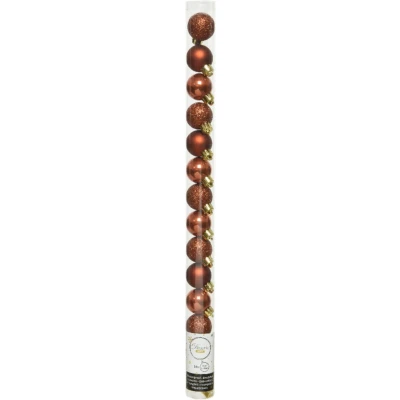 Afbeelding van 14x stuks kleine kunststof kerstballen terra bruin 3 cm Kerstbal