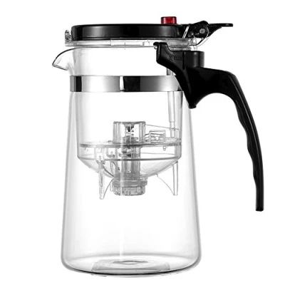 Afbeelding van Gemakkelijk te filteren glazen theepot theebrouwer met PC plastic theezeef, ÉÉN knop om thee (650 ml)