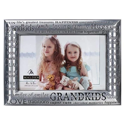 Afbeelding van Malden International Designs Moderne tinnen metalen Diecast kleinkinderen expressies fotolijst, 4x6, zilver