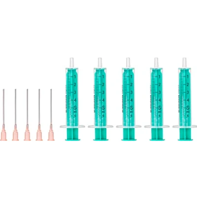 Afbeelding van MedixX 5 delige spuiten set met stompe naald verschillende maten voor hobby en DIY individueel steriel verpakt (5x 5ml spuit &amp; 5x naald)